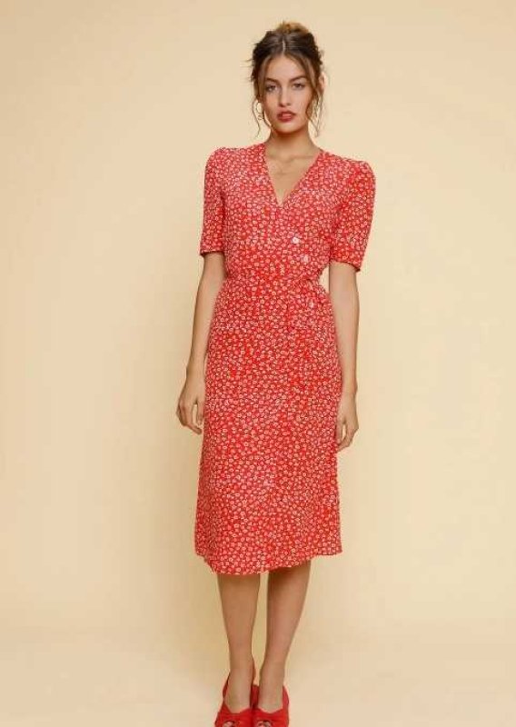 画像3: women's single French style  floral dress スター柄膝丈ドレス　ワンピース (3)
