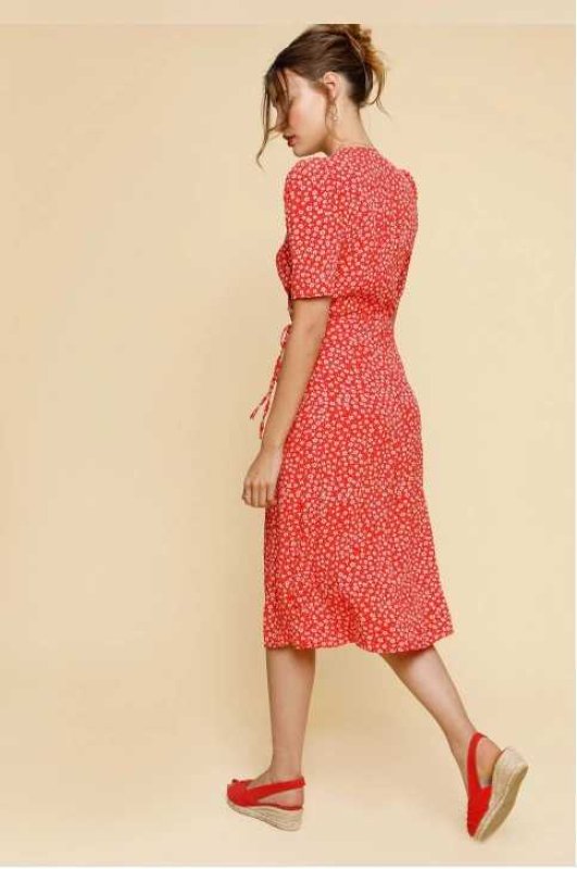画像4: women's single French style  floral dress スター柄膝丈ドレス　ワンピース (4)