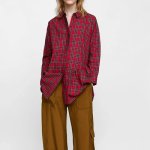 画像1: asymmetric plaid foreign trade tail Check shirt blous バックフリルチェックシャツ　ブラウス (1)