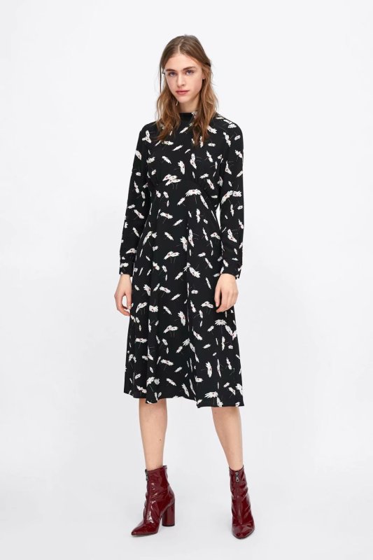 画像5: women's flower print long-sleeved dressフローラル膝丈ドレス　ワンピース (5)