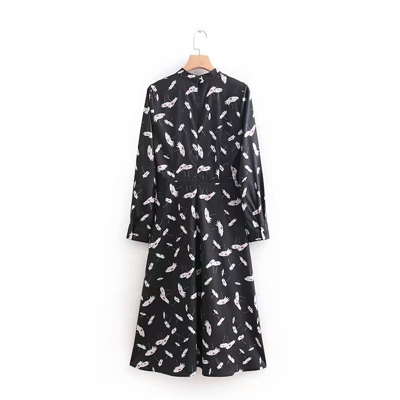 画像4: women's flower print long-sleeved dressフローラル膝丈ドレス　ワンピース (4)