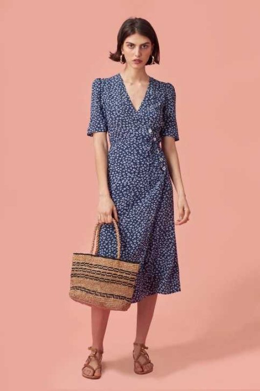 画像8: women's single French style  floral dress スター柄膝丈ドレス　ワンピース (8)