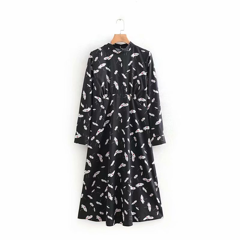 画像3: women's flower print long-sleeved dressフローラル膝丈ドレス　ワンピース (3)