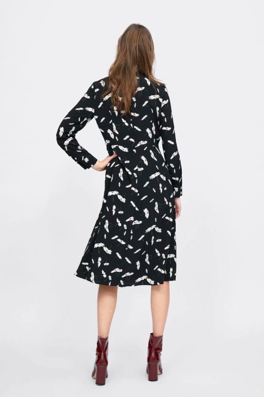 画像2: women's flower print long-sleeved dressフローラル膝丈ドレス　ワンピース (2)