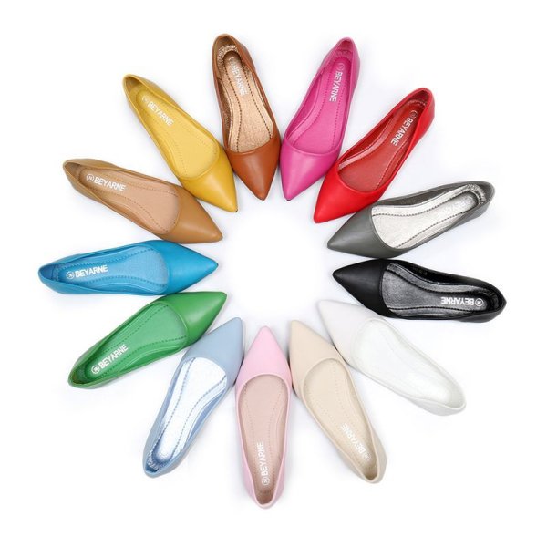 画像1: Women’s pointed flat shoes　カラフルカラーのフラットパンプス　ペッタン　楽ちんシューズ (1)