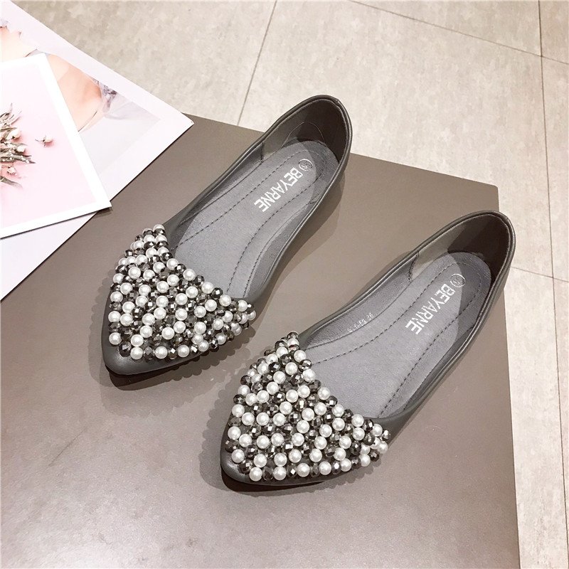 画像8: Women’s  pearl face decorative rhinestones sparkling sweet flat shoes 　パール＆ラインストーン付フラットパンプス　ペッタン　楽ちんシューズ (8)