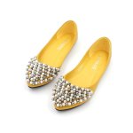 画像1: Women’s  pearl face decorative rhinestones sparkling sweet flat shoes 　パール＆ラインストーン付フラットパンプス　ペッタン　楽ちんシューズ (1)