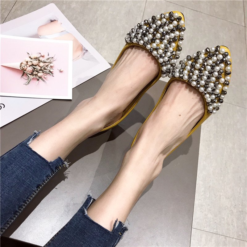 画像3: Women’s  pearl face decorative rhinestones sparkling sweet flat shoes 　パール＆ラインストーン付フラットパンプス　ペッタン　楽ちんシューズ (3)