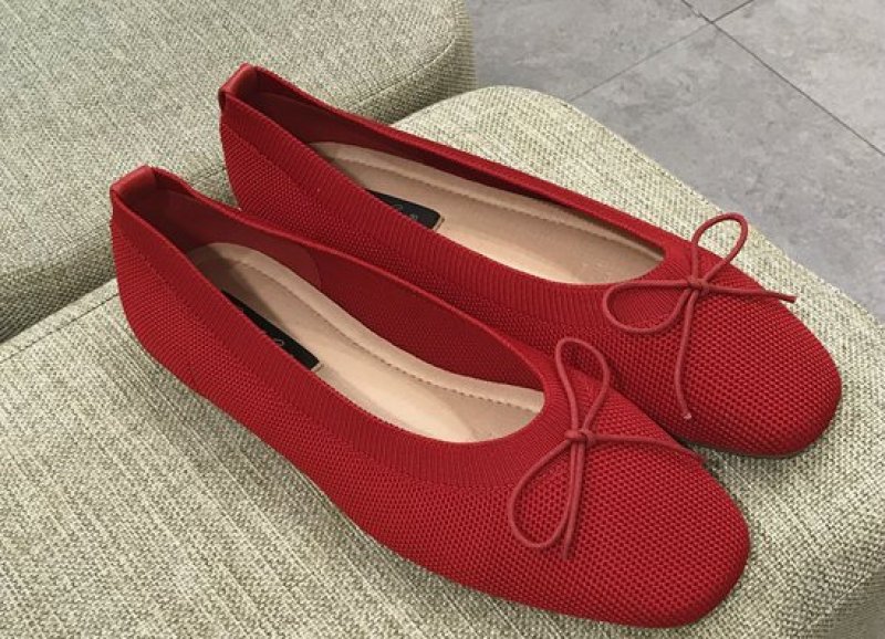 画像3: Women’s  Knitted Bow Square Head  Flat Single pumps Shoes ニットボウ付きフラットパンプス (3)