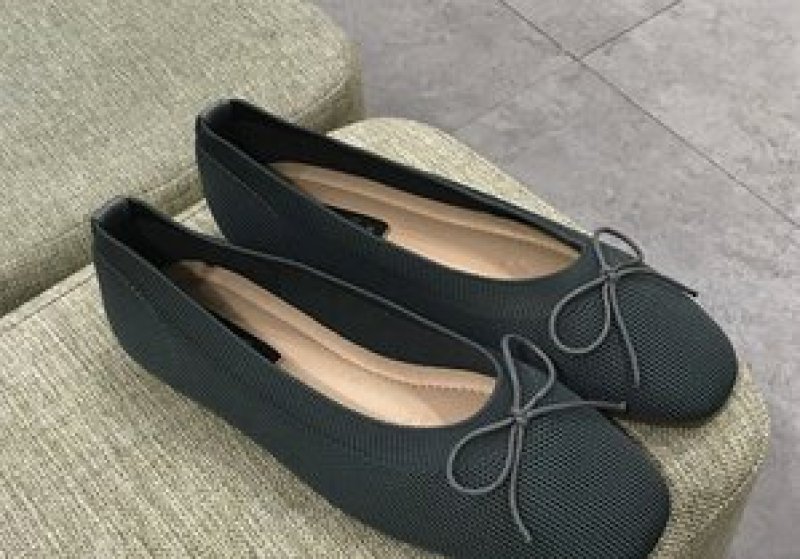 画像4: Women’s  Knitted Bow Square Head  Flat Single pumps Shoes ニットボウ付きフラットパンプス (4)