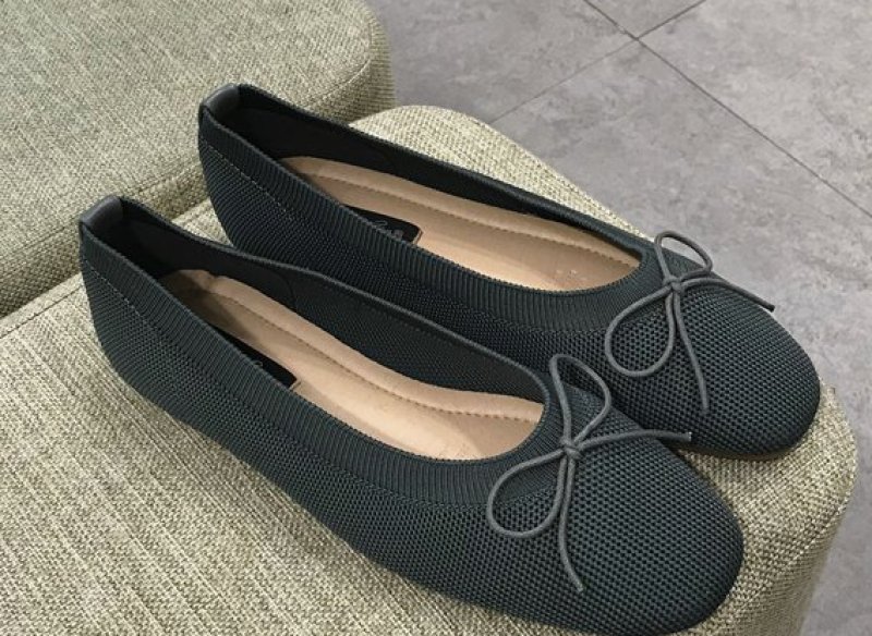 画像2: Women’s  Knitted Bow Square Head  Flat Single pumps Shoes ニットボウ付きフラットパンプス (2)