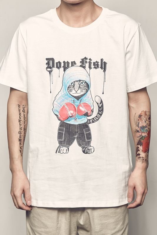 画像4: Men's Boxing Cat Print Short Sleeve T-Shirt ボクシングキャットプリント半袖Ｔシャツ (4)