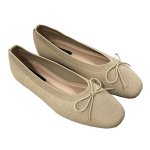 画像1: Women’s  Knitted Bow Square Head  Flat Single pumps Shoes ニットボウ付きフラットパンプス (1)