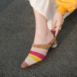 画像4: Women’s suede color matching pointed thick high-heeled shoes pumps sandals Mules本革 スエードボーダーミュール　パンプス　ミュール (4)