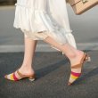 画像2: Women’s suede color matching pointed thick high-heeled shoes pumps sandals Mules本革 スエードボーダーミュール　パンプス　ミュール (2)