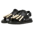 画像1: women's flat leather fringed pearls sandals  slippersパール＆フリンジレザー本革サンダルスリッパサンダル  (1)