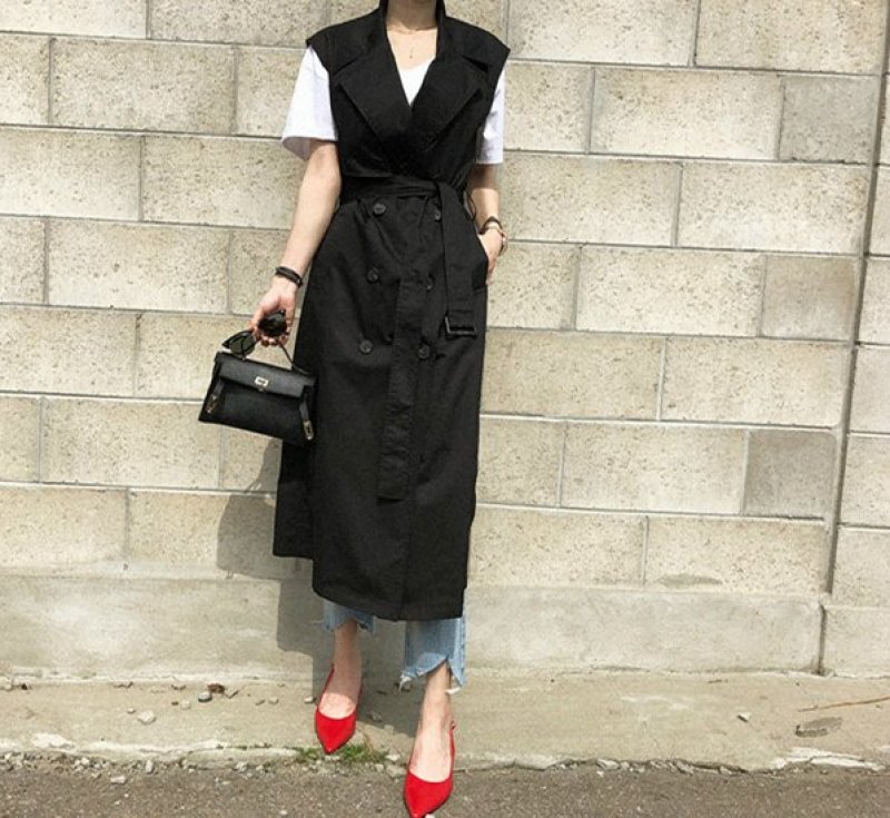 画像2: Womens windbreaker suit vest trench coat Windbreakers  jacket Coat ノースリーブベスタ型ロングトレンチコートジャケッ (2)