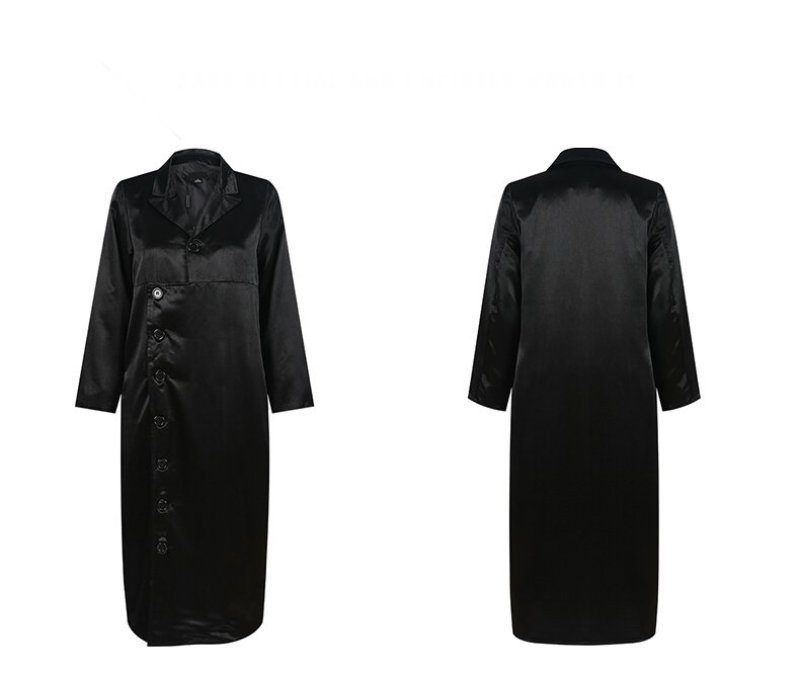 画像5: women's single-breasted long-sleeved solid color long dress膝下丈シングルブレストドレス　ワンピース (5)