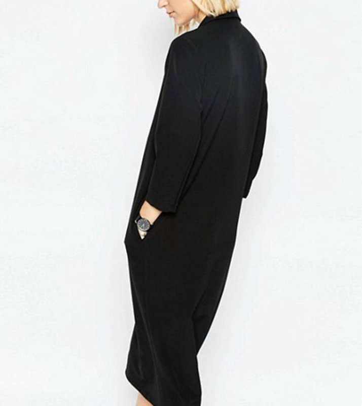 画像4: women's single-breasted long-sleeved solid color long dress膝下丈シングルブレストドレス　ワンピース (4)