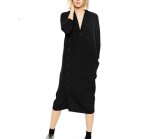 画像1: women's single-breasted long-sleeved solid color long dress膝下丈シングルブレストドレス　ワンピース (1)