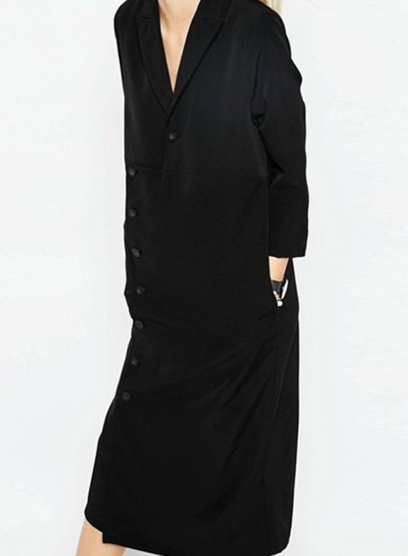 画像3: women's single-breasted long-sleeved solid color long dress膝下丈シングルブレストドレス　ワンピース (3)