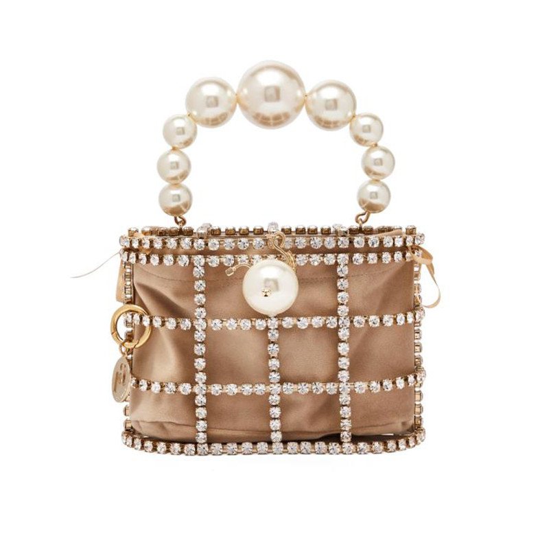 画像2: diamond decorative basket bag Rhinestone birdcage crystal bagラインストーン&パール付バスケットミニバックトートバッグ  (2)