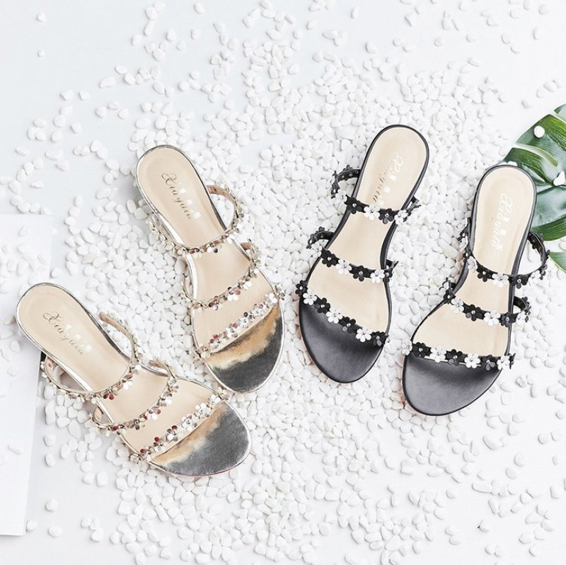 画像7: women's flat floral sandals  slippersフラワーモチーフ付サンダルスリッパサンダル (7)
