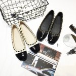 画像6: Women’s  round head flat scoop shoes  leather pumps 本革ラウンドチェーン付バイカラーフラットパンプス　 (6)