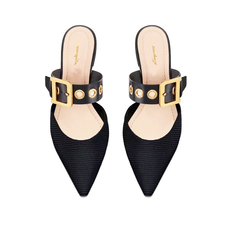画像4: Women’s pointed head flat wild word buckle  sandals shoes   pumps ベルト付フラットミュールパンプス サンダル  (4)