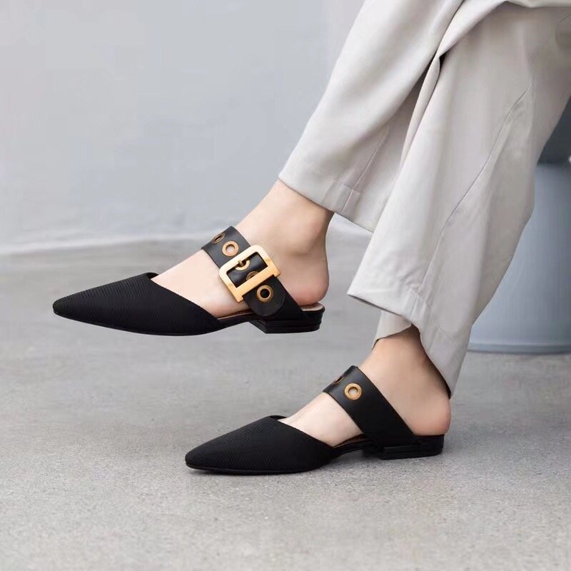 画像5: Women’s pointed head flat wild word buckle  sandals shoes   pumps ベルト付フラットミュールパンプス サンダル  (5)