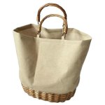 画像1: Straw canvas stitching bag bag キャンバス＆ストローコンビトートバッグ　 (1)