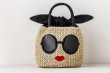 画像1: sunglasses embroidery rattan  straw tote bag 　サングラスがポイントのバケット型トート籠　かごバック (1)
