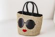 画像2: sunglasses embroidery rattan  straw tote bag 　サングラスがポイントのバケット型トート籠　かごバック (2)