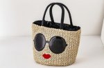 画像2: sunglasses embroidery rattan  straw tote bag 　サングラスがポイントのバケット型トート籠　かごバック (2)