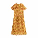 画像4: women'sMedium long chiffon flower print small pleated dress  膝下丈フローラルロングドレス　ワンピース (4)