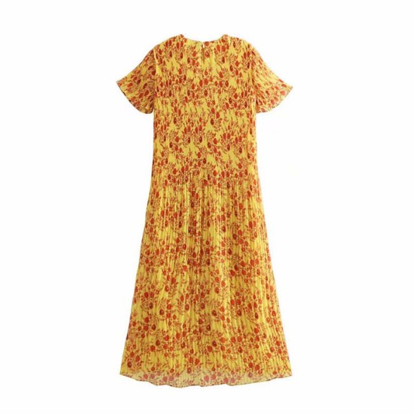 画像4: women'sMedium long chiffon flower print small pleated dress  膝下丈フローラルロングドレス　ワンピース (4)