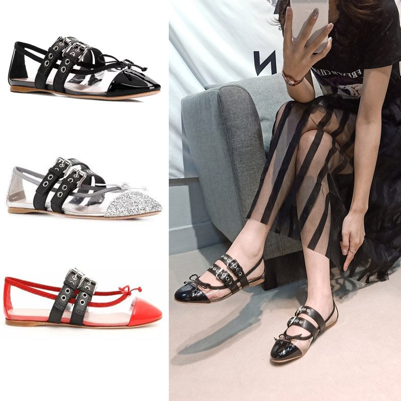 画像3: Women’s  transparent stitching flat leather ballet pumps 透明&レザーフラットバレーシューズ パンプス  (3)