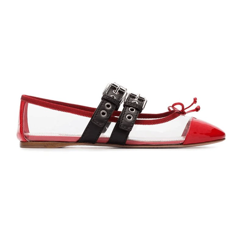 画像4: Women’s  transparent stitching flat leather ballet pumps 透明&レザーフラットバレーシューズ パンプス  (4)