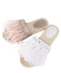画像5: women's fairy ostrich hairy numb grass flat fisherman slippers sandals フェザー羽付エスパドリーユサンダルスリッパ (5)