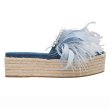 画像5: women's denim rhinestone sponge cake straw feather slippers デニム＆リアルフェザー＆ビジュー付エスパドリーユフラット厚底サンダル スリッパ (5)