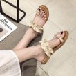 画像2: women's wild flat toe beach shoes sandals　パール＆フリル付きフラットサンダル スリッパ (2)