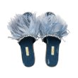 画像9: women's denim rhinestone sponge cake straw feather slippers デニム＆リアルフェザー＆ビジュー付エスパドリーユフラット厚底サンダル スリッパ (9)