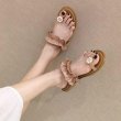 画像3: women's wild flat toe beach shoes sandals　パール＆フリル付きフラットサンダル スリッパ (3)