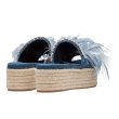 画像6: women's denim rhinestone sponge cake straw feather slippers デニム＆リアルフェザー＆ビジュー付エスパドリーユフラット厚底サンダル スリッパ (6)