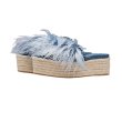 画像3: women's denim rhinestone sponge cake straw feather slippers デニム＆リアルフェザー＆ビジュー付エスパドリーユフラット厚底サンダル スリッパ (3)