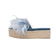 画像4: women's denim rhinestone sponge cake straw feather slippers デニム＆リアルフェザー＆ビジュー付エスパドリーユフラット厚底サンダル スリッパ (4)