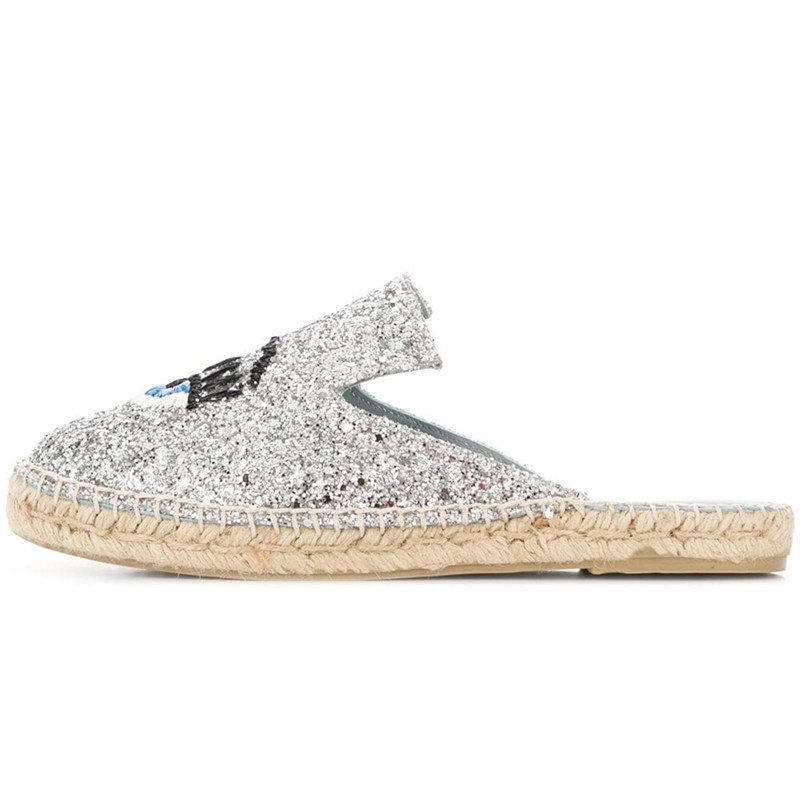 画像2: women's  big eyes eyelashes sequins baotou fisherman slippers フラットウインク＆スパンコールエスパドリーユサンダル　スリッパ (2)