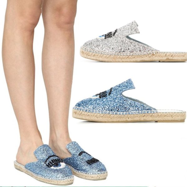 画像1: women's  big eyes eyelashes sequins baotou fisherman slippers フラットウインク＆スパンコールエスパドリーユサンダル　スリッパ (1)