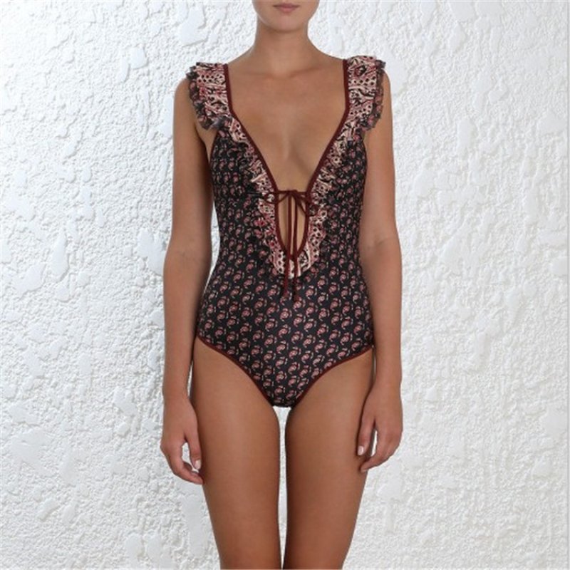 画像1: Women's Sexy Bikinis Beach Swimsuit Bikiniフリル付きワンピーススイムウエア水着ビキニモノキニワンピース (1)