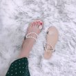 画像2: women's Flat pearl sandals slippersレディース パール付きフラットサンダル スリッパ シューズ・靴 サンダルレディース 女性用 シューズ ビーチ (2)